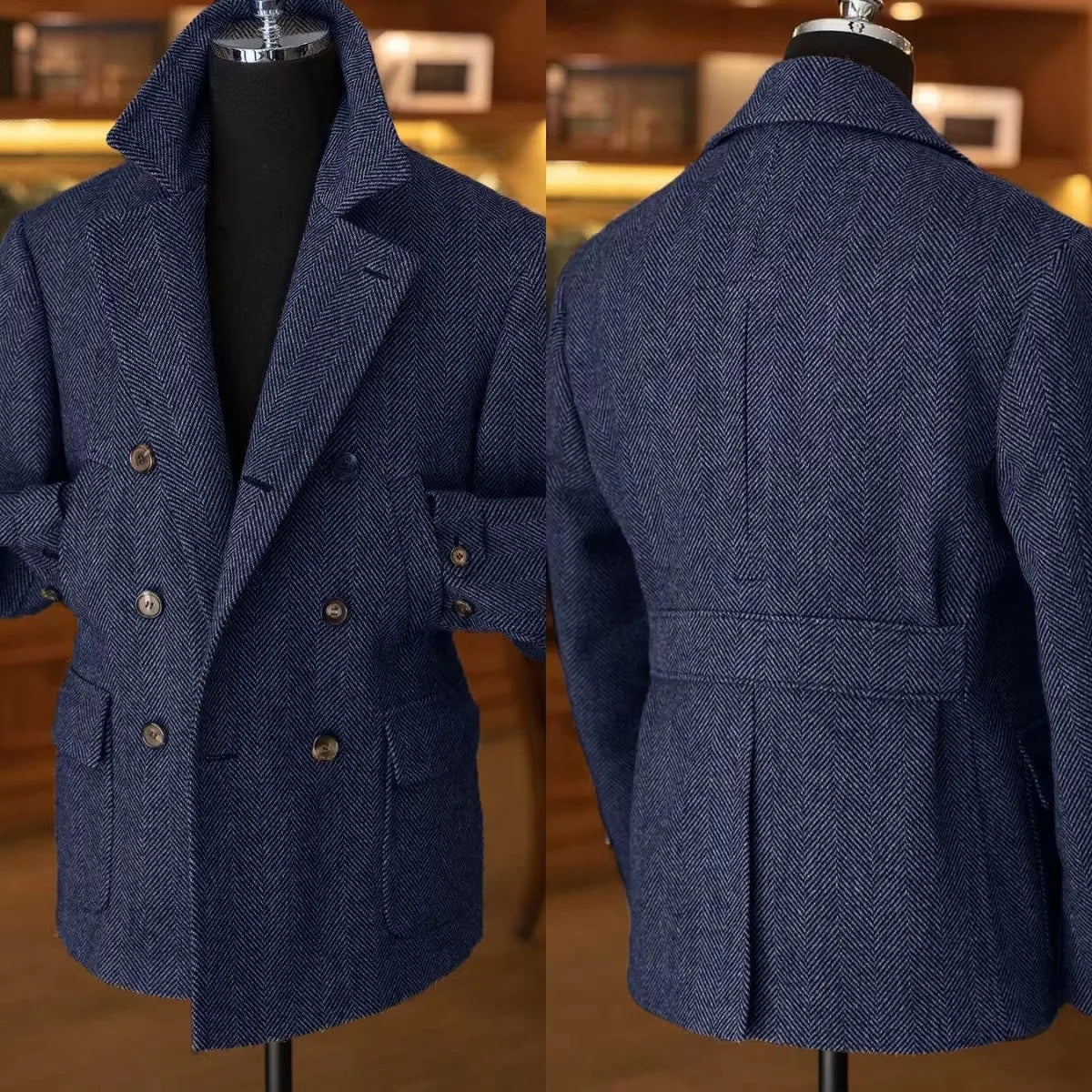 Herren Vintage Doppelreihiger Blazer – Klassischer Hahnentritt Anzugsjacke für formelle und legere Anlässe