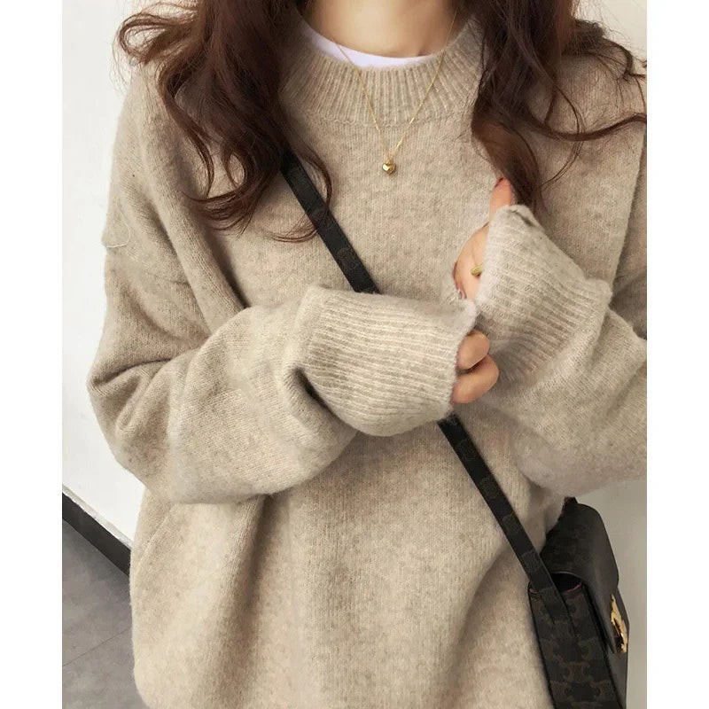 Damen Oversize Pullover – Retro Strickpulli im Lässigen Stil, Ideal für Herbst und Winter