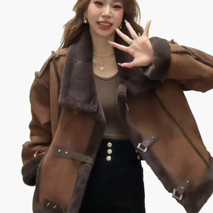 Damen Winter Shearling Jacke im Pilotenstil – Modische Kurzjacke für Alltag und Freizeit