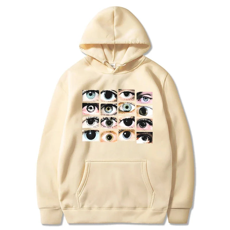 Eva – Damen Langarm Streetwear Hoodie Sweatshirt mit Augen-Print Harajuku Pullover Herbst Lässiger Kapuzenpulli