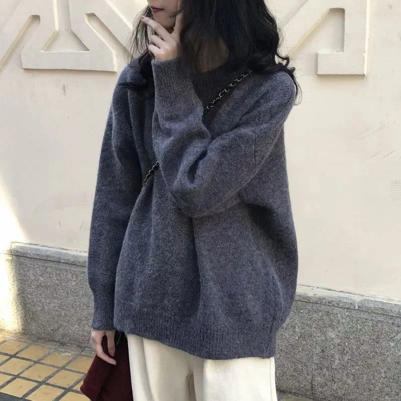 Damen Oversize Pullover – Retro Strickpulli im Lässigen Stil, Ideal für Herbst und Winter