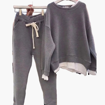 Damen Plus Size Freizeit Zweiteiler Set mit Fleece-Innenfutter – Bequemes Sweatshirt und Jogginghose, Lässig und Warm für Herbst & Winter