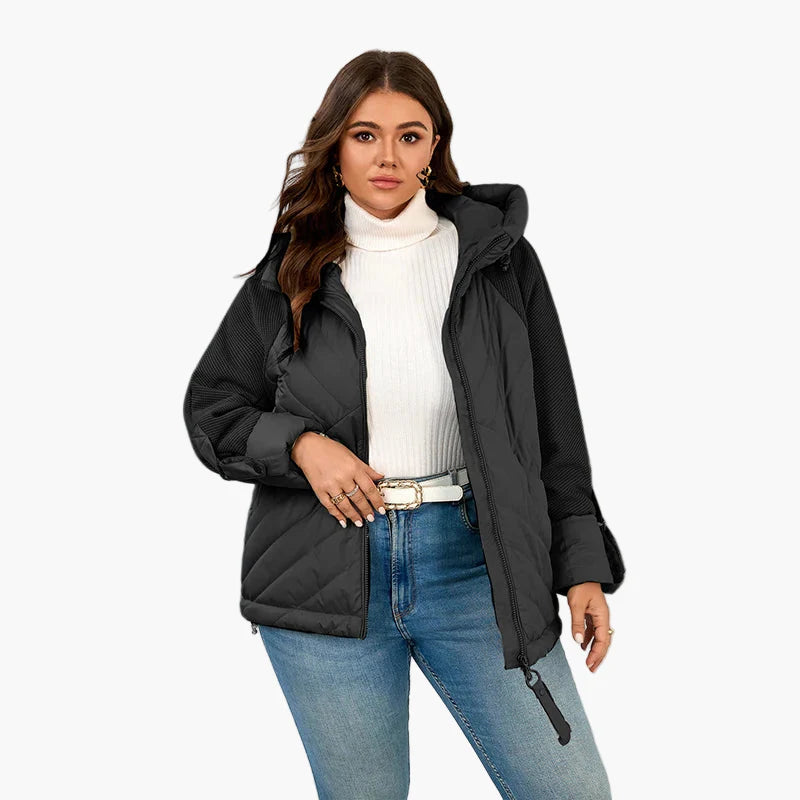 Damen Steppjacke mit Kapuze und modischem Oversize-Look – Herbst Winter Freizeitjacke Plus Size