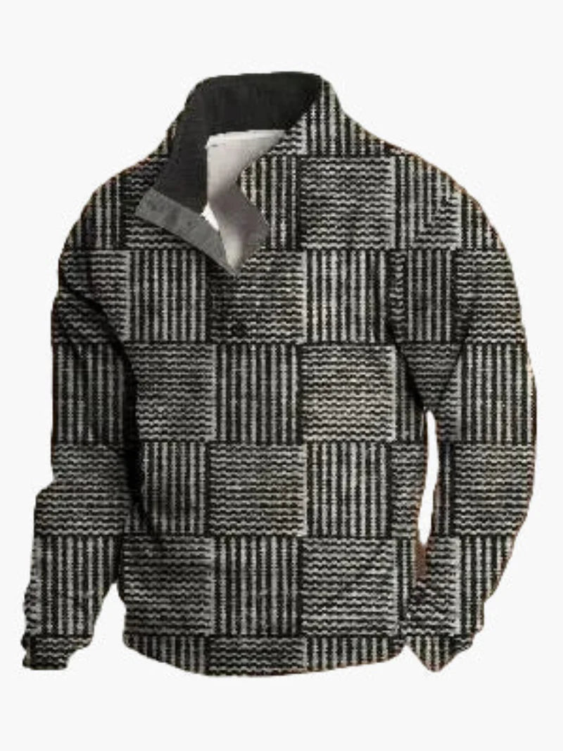 Herren Western-Style Pullover mit Digitaldruck und Stehkragen – Casual Outdoor Winter Sweater