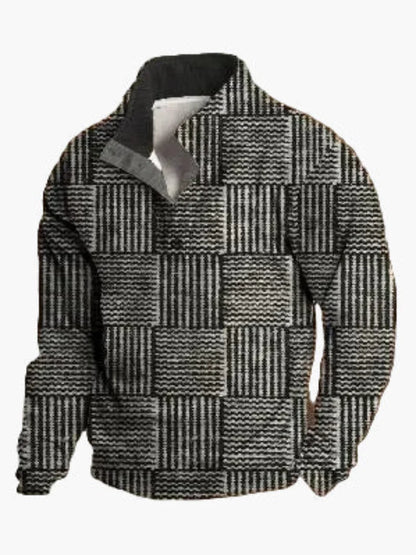 Herren Western-Style Pullover mit Digitaldruck und Stehkragen – Casual Outdoor Winter Sweater