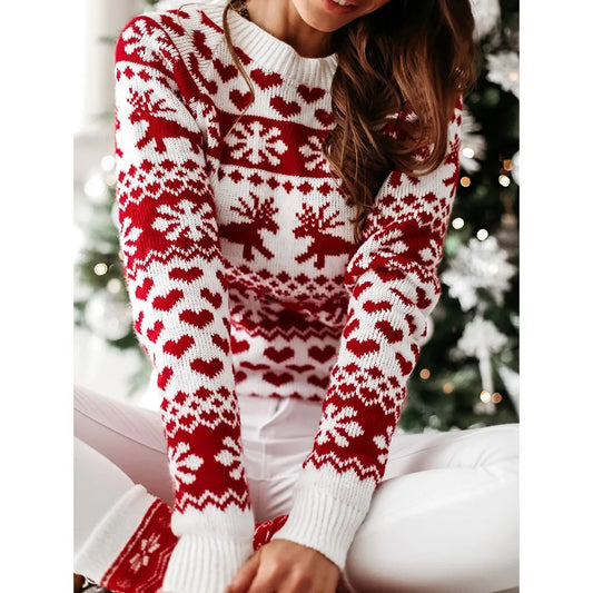 Elisa - Hässlicher Weihnachtspulli - Pullover für Damen mit Print und langen Ärmeln