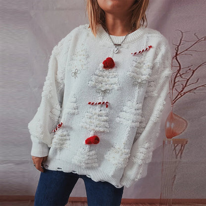 Sanne – Hässlicher Weihnachtspulli – Übergroßer Strickpullover mit lila Details