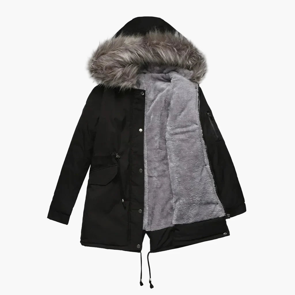 Damen Winterparka mit Kapuze und Fellkragen – Stilvolle warme Outdoorjacke für kalte Tage