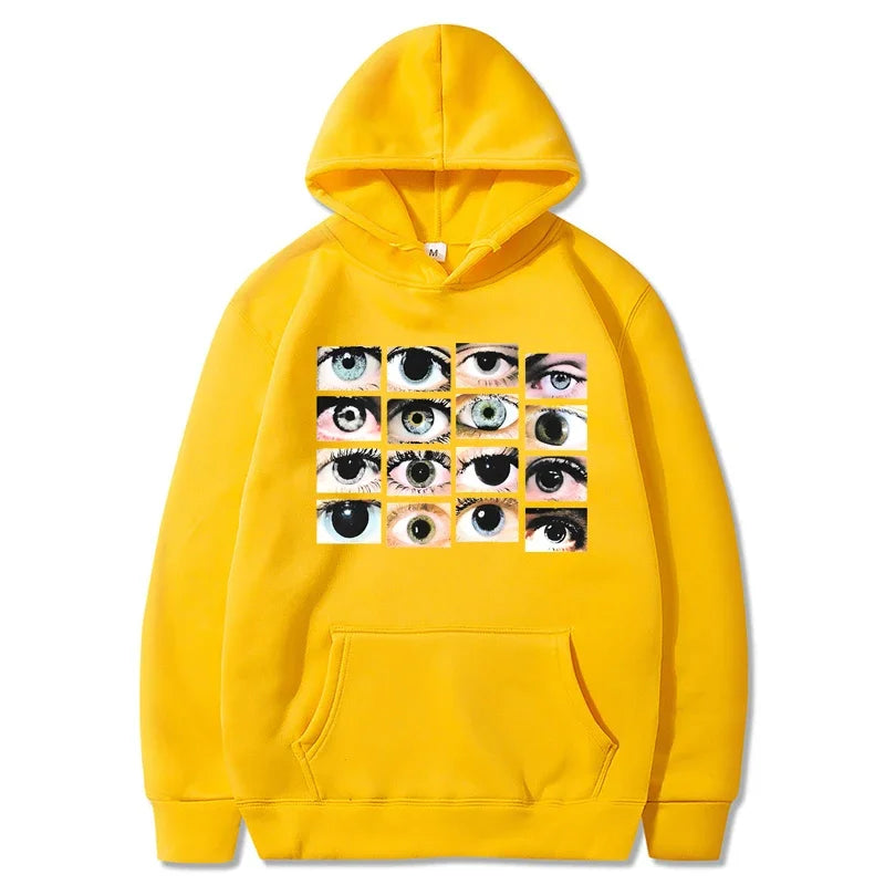 Eva – Damen Langarm Streetwear Hoodie Sweatshirt mit Augen-Print Harajuku Pullover Herbst Lässiger Kapuzenpulli