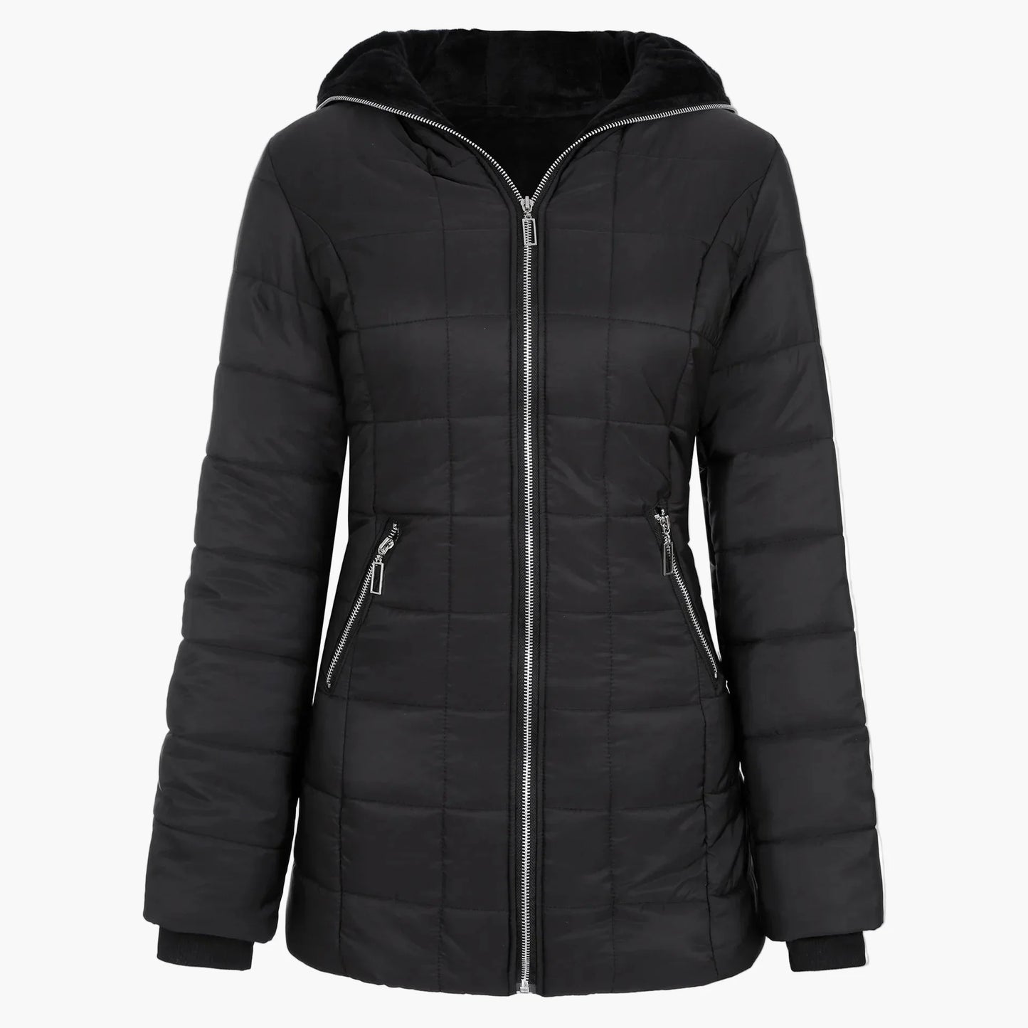 Damen Winterjacke mit Kapuze – Modische Steppjacke mit Fleecefutter und Reißverschluss, ideal für Outdoor und Alltag