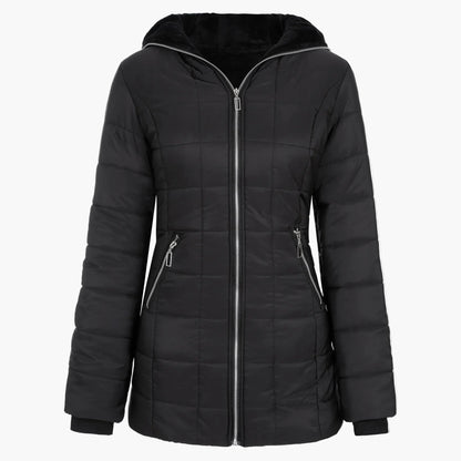 Damen Winterjacke mit Kapuze – Modische Steppjacke mit Fleecefutter und Reißverschluss, ideal für Outdoor und Alltag