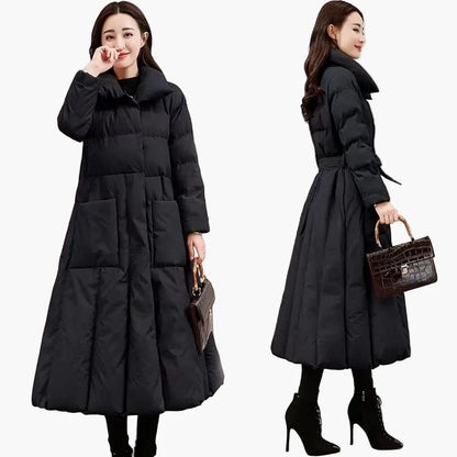 Damen Winter Steppmantel Elegante Lange Jacke mit Gürtel – Komfort & Stil für kalte Tage