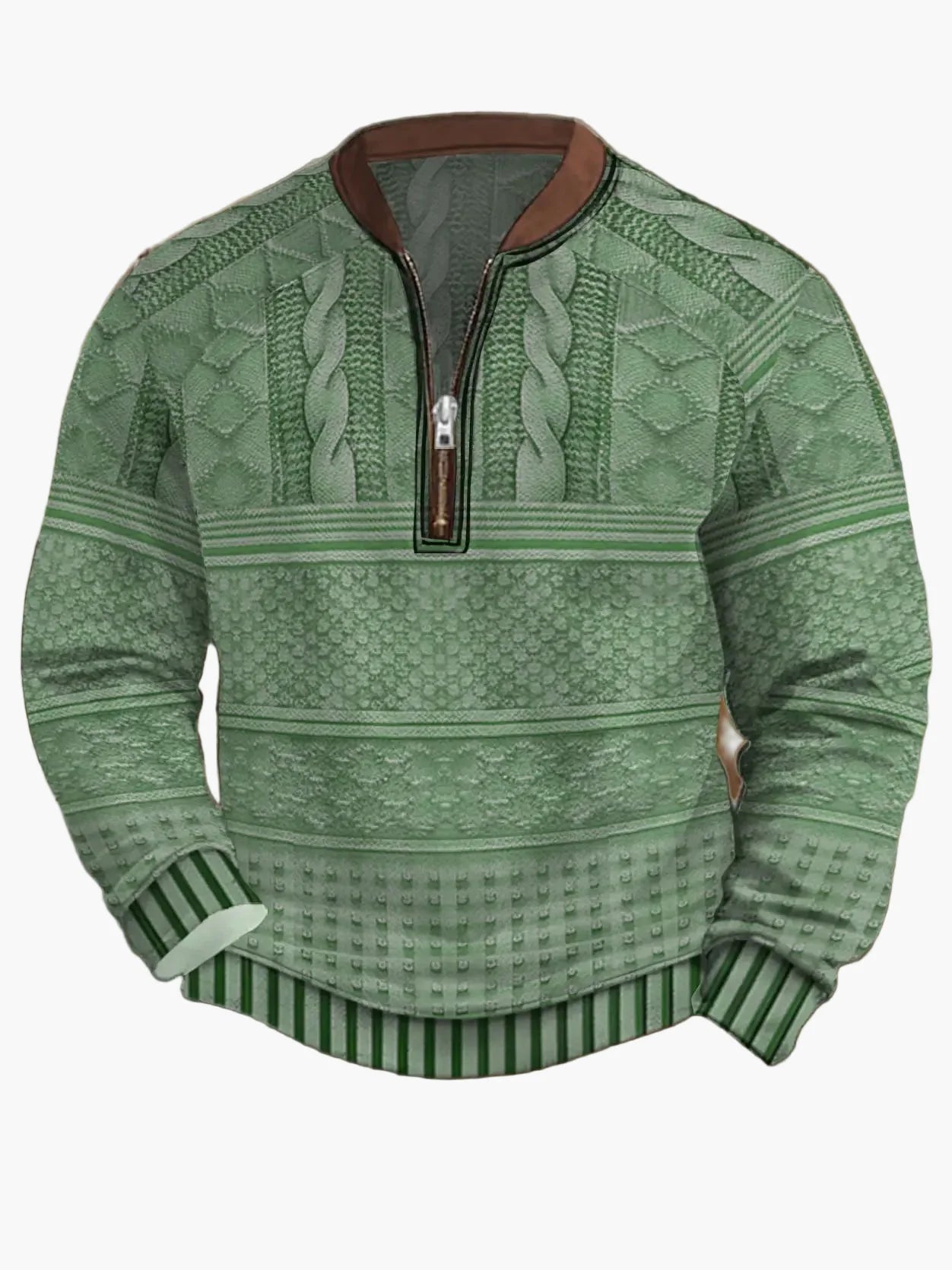 Herren Pullover mit Reißverschluss – Streetstyle, Modernes Digitaldruck-Design, Ideal für Frühling & Herbst