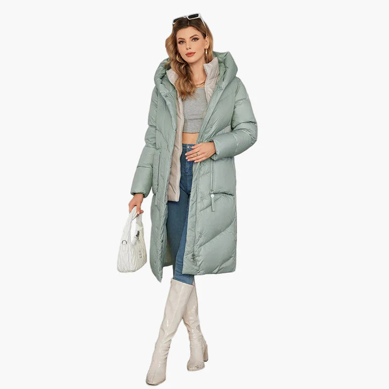 Damen Winter Steppmantel mit Kapuze – Eleganter langer Puffer für Alltag & Outdoor