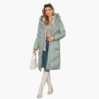 Damen Winter Steppmantel mit Kapuze – Eleganter langer Puffer für Alltag & Outdoor