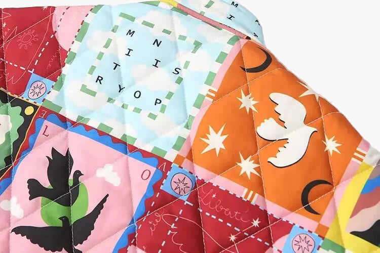 Damen Bomberjacke Patchwork Vintage Stil – Modische Freizeitjacke mit einzigartigem Muster