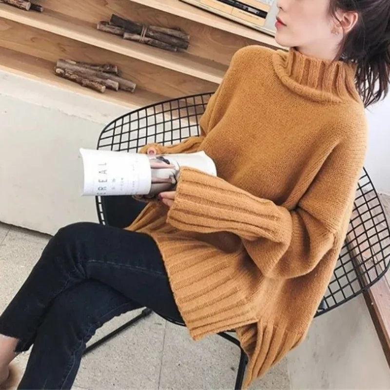 Damen Pullover mit hohem Kragen – Koreanischer Stil, modisch und warm für Herbst und Winter