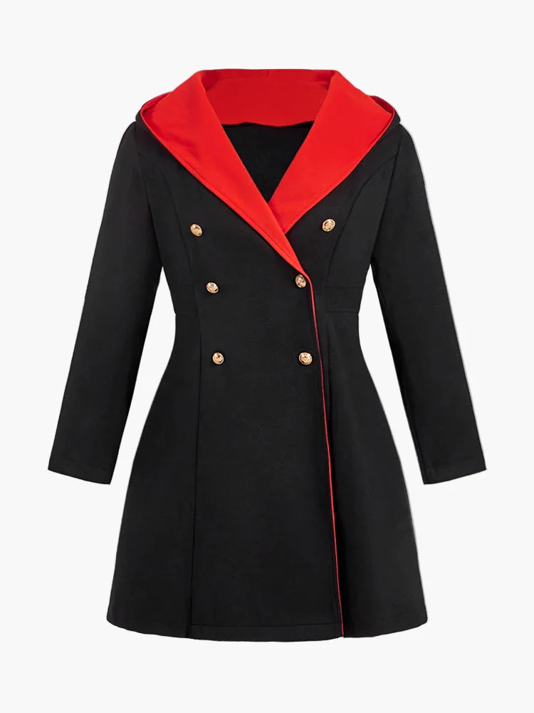 Damen Kapuzenmantel im Vintage-Stil mit doppellagiger Knopfleiste – Eleganter Wintermantel für Alltag und besondere Anlässe