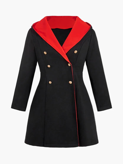 Damen Kapuzenmantel im Vintage-Stil mit doppellagiger Knopfleiste – Eleganter Wintermantel für Alltag und besondere Anlässe