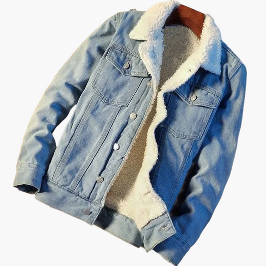 Herren Lammfell-Jeansjacke Freizeit Oversized Stil für Alltag und kalte Tage