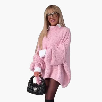 Damen Oversize Pulloverkleid mit Ballonärmeln und Hemdkragen – Modisches Herbst-Outfit