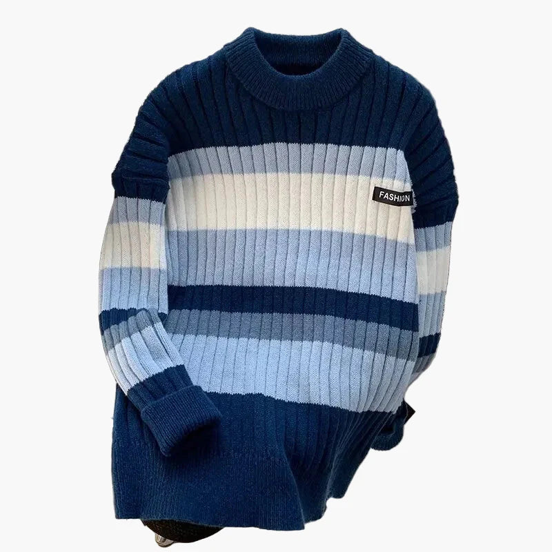 Herren Grobstrick Pullover im Streifen-Design – Modischer Freizeit-Sweater mit Rundhalsausschnitt