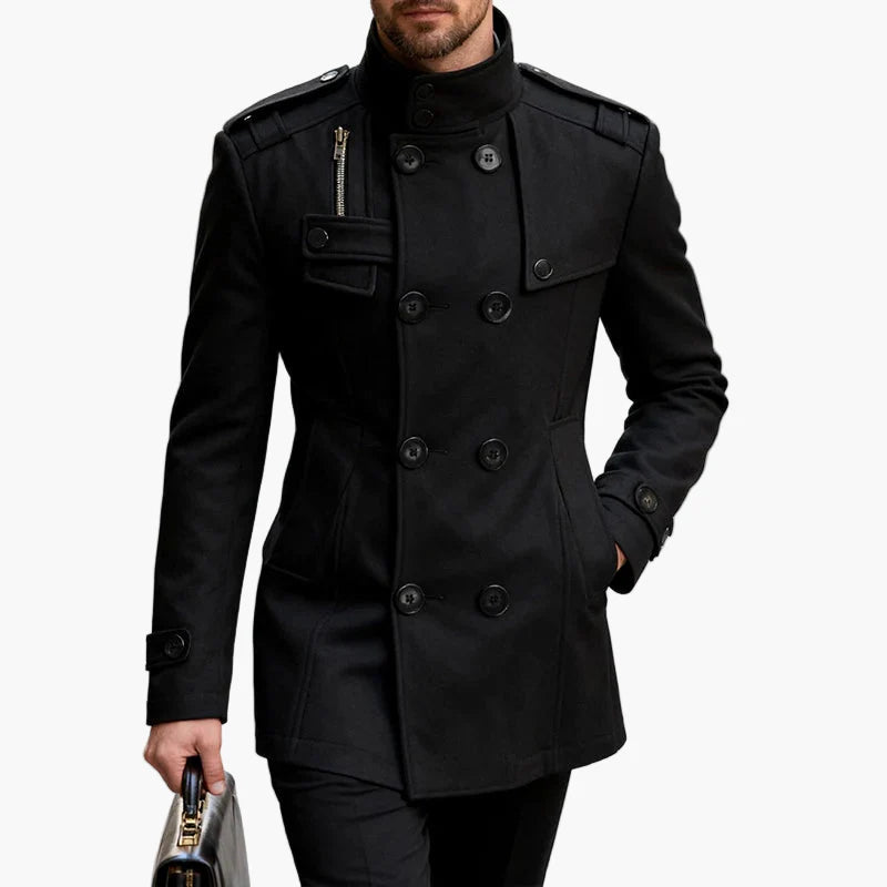 Herren Klassischer Business-Wollmantel – Eleganter Zweireiher Winterjacke für Büro & Alltag