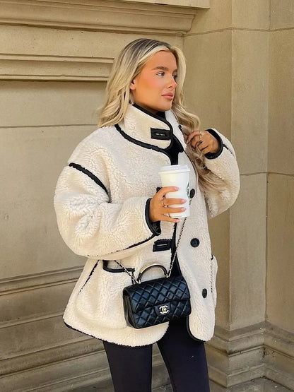 Damen Oversize Teddy-Jacke im modischen Streetstyle – Kuschelige Herbst- und Winterjacke für Freizeit und Alltag