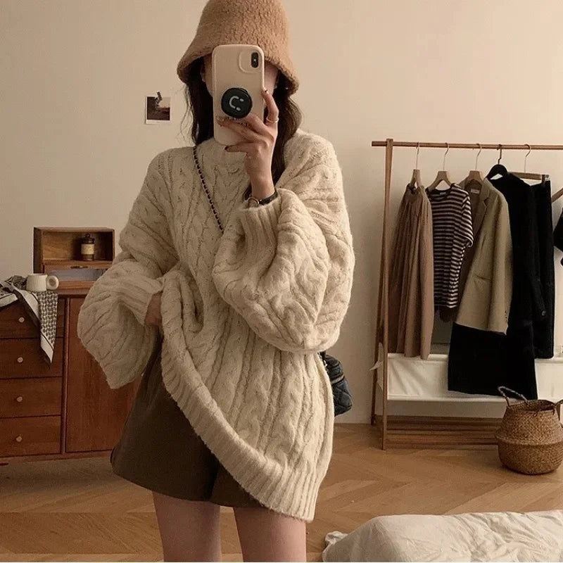 Damen Oversize Strickpullover im koreanischen Stil – Gemütlicher Casual Look für Herbst und Winter