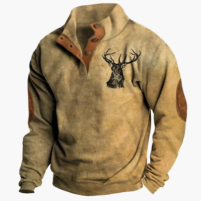 Herren Vintage Western Pullover mit Ethno-Muster – Freizeit, 3D-Druck, Halbknopf, Winter