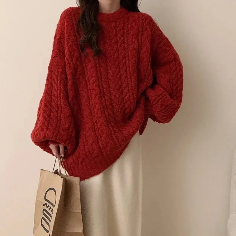 Damen Oversize Strickpullover im koreanischen Stil – Gemütlicher Casual Look für Herbst und Winter