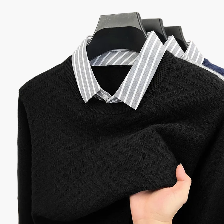 Herren Strickpullover mit gestreiftem Hemdkragen – Stilvoller Freizeitpullover im Schichten-Look