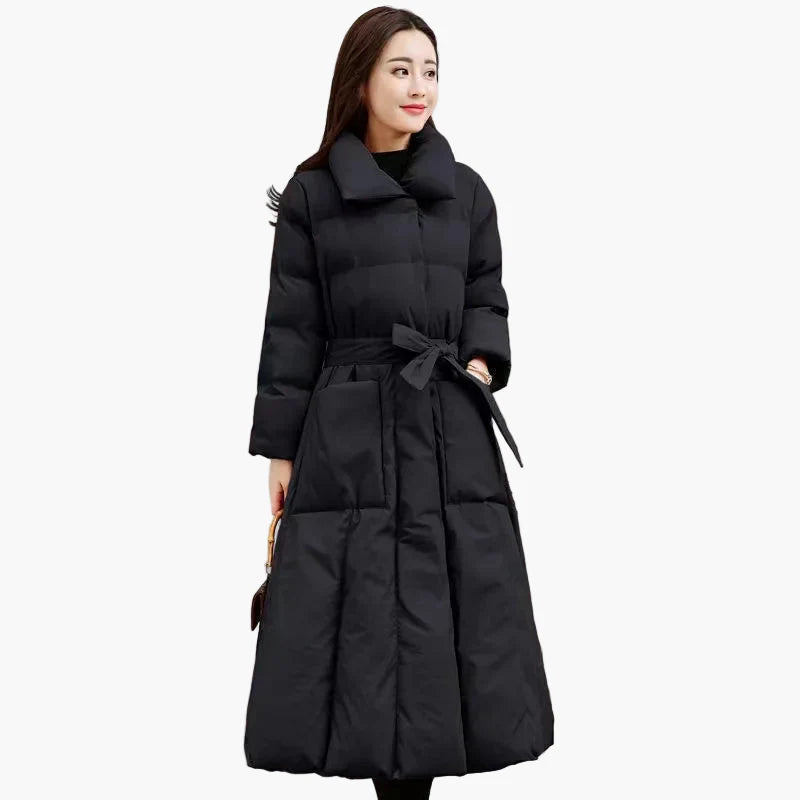 Damen Winter Steppmantel Elegante Lange Jacke mit Gürtel – Komfort & Stil für kalte Tage