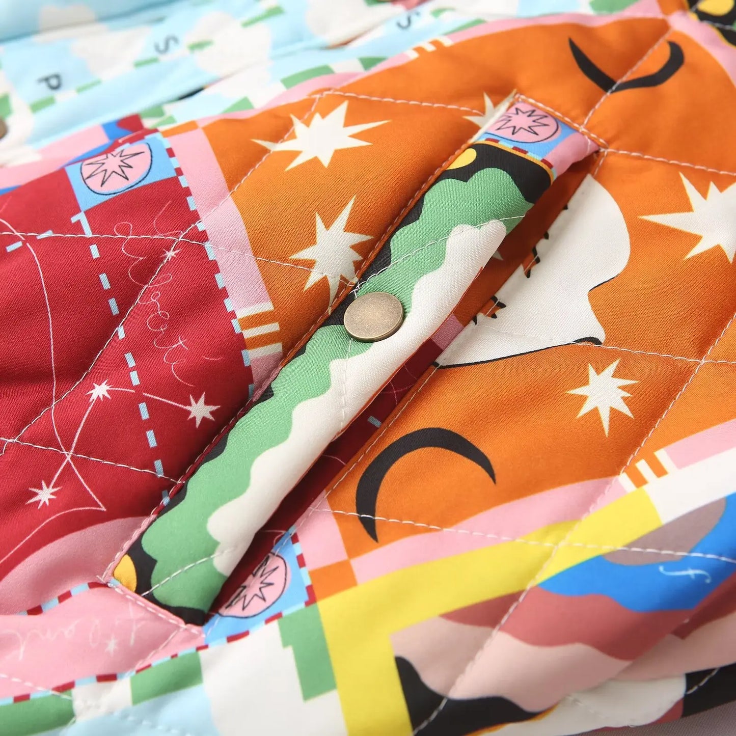 Damen Bomberjacke Patchwork Vintage Stil – Modische Freizeitjacke mit einzigartigem Muster