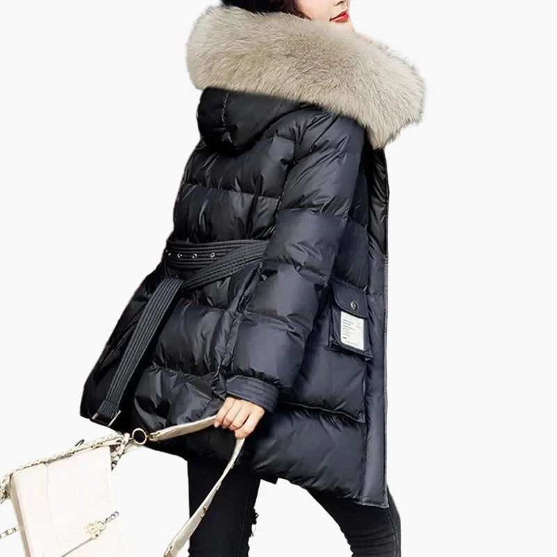 Damen Winter Daunenjacke mit Kapuze und Kunstfellkragen – Stilvoll & Warm für kalte Tage