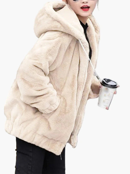 Damen Kuschelige Oversize Fleece-Jacke mit Kapuze – Modische Winterjacke für Alltag & Freizeit