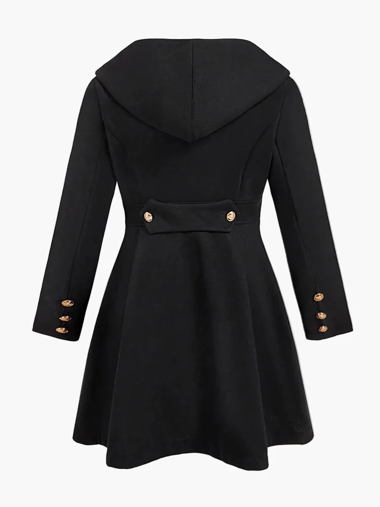 Damen Kapuzenmantel im Vintage-Stil mit doppellagiger Knopfleiste – Eleganter Wintermantel für Alltag und besondere Anlässe