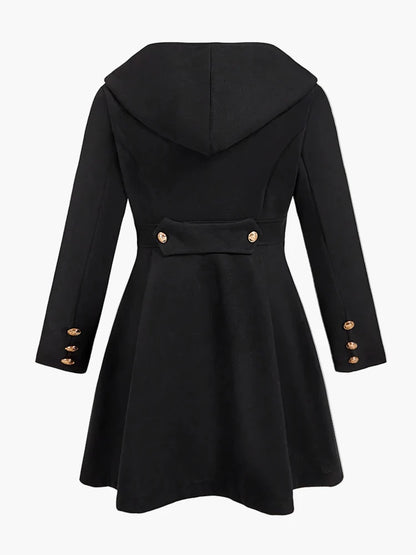 Damen Kapuzenmantel im Vintage-Stil mit doppellagiger Knopfleiste – Eleganter Wintermantel für Alltag und besondere Anlässe