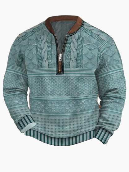 Herren Pullover mit Reißverschluss – Streetstyle, Modernes Digitaldruck-Design, Ideal für Frühling & Herbst