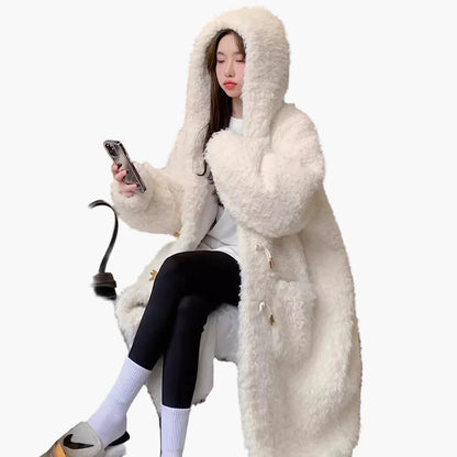 Damen Oversize Teddy Mantel mit Kapuze – Wintermode, Elegant und Warm