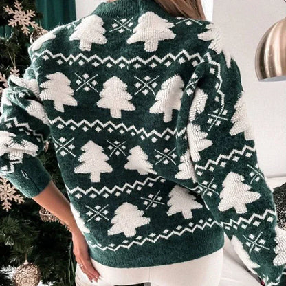 Birgit - Hässlicher Weihnachtspulli - Gestrickter Pullover mit 3D-Weihnachtsbaum-Print