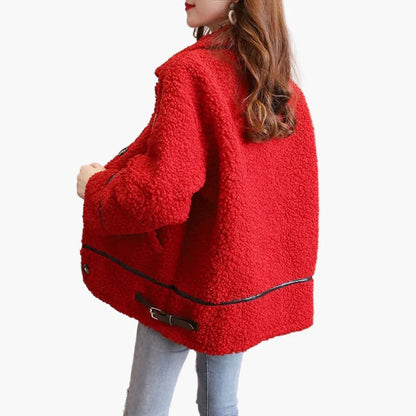 Damen Teddyfell Jacke Kuschelig Warm Freizeit Übergangsjacke Vintage Stil