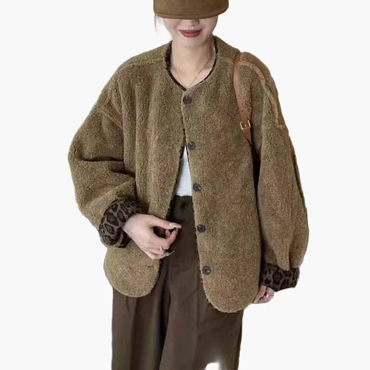 Damen Oversize Teddyjacke mit Knopfleiste – Modischer Alltagsbegleiter im Casual Look