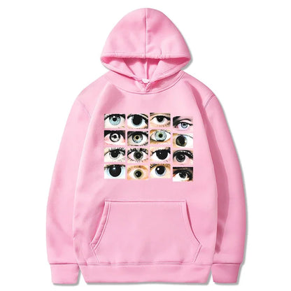 Eva – Damen Langarm Streetwear Hoodie Sweatshirt mit Augen-Print Harajuku Pullover Herbst Lässiger Kapuzenpulli