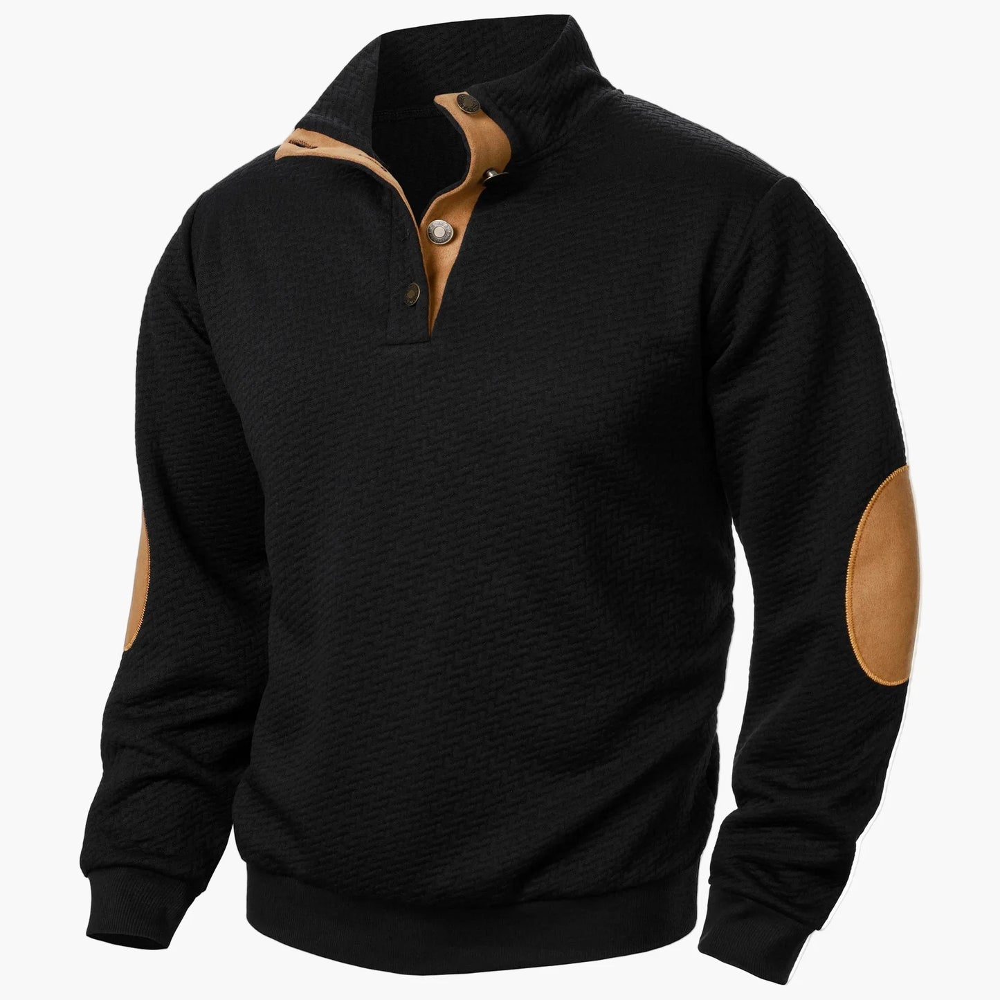 Herren Pullover Sweatshirt mit Stehkragen und Ellbogenpatches – Klassischer Freizeitstil für Alltag und Büro