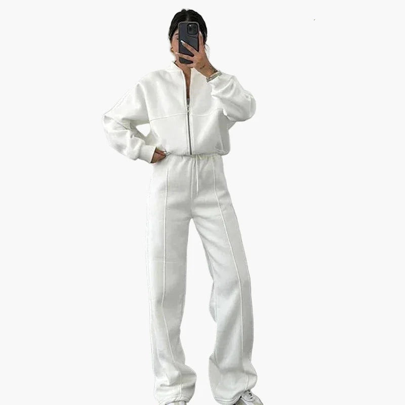 Damen Oversize Zweiteiler Set – Lässiger Reißverschluss Hoodie & Weite Hose, Perfekt für Freizeit & Streetwear