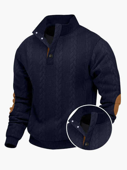 Herren Strickpullover mit Stehkragen und Ellenbogenpatches – Modernes Freizeitdesign für Outdoor und Alltag
