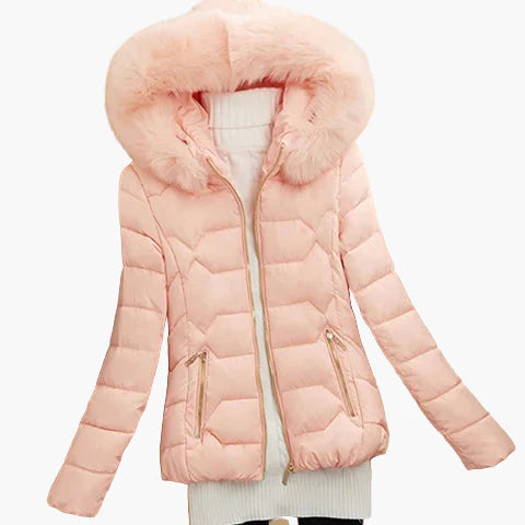 Damen Winter Daunenjacke mit Kapuze und Fellkragen – Eleganter, Wärmender Outdoor-Parka