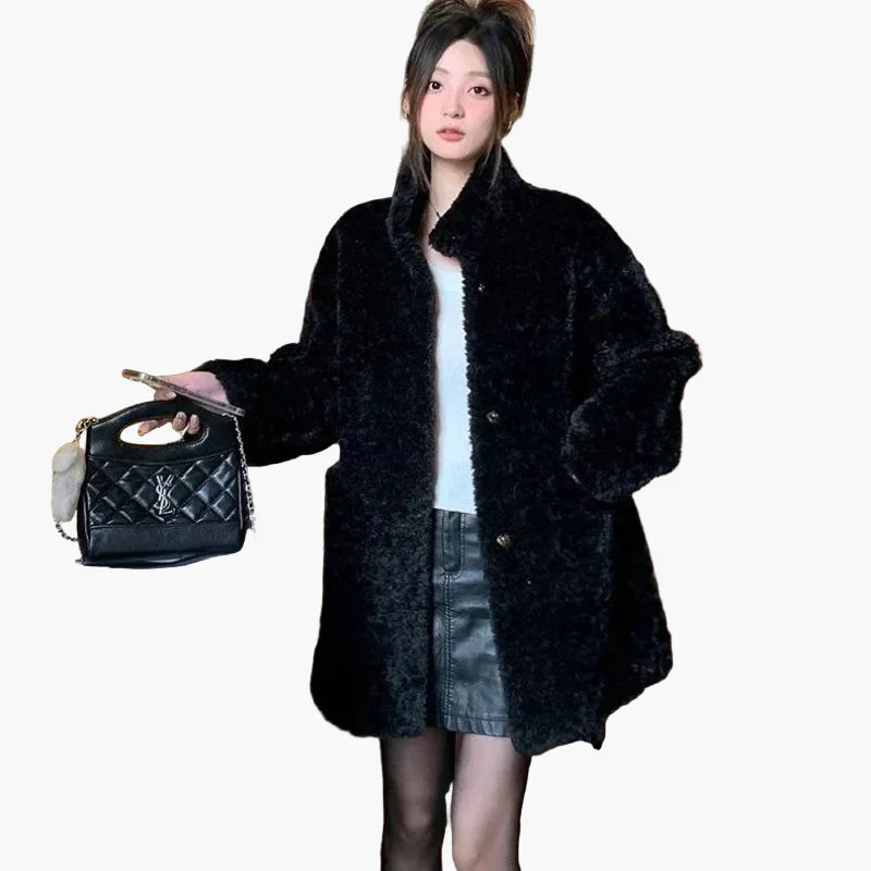 Damen Teddyfell Wintermantel Lässig Bequem Modern