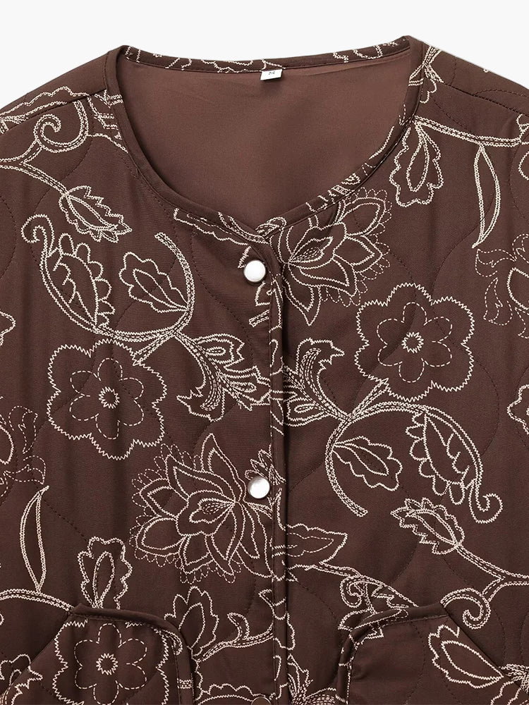 Damen Steppjacke mit Blumenmuster – Lockerer, moderner Freizeitstil